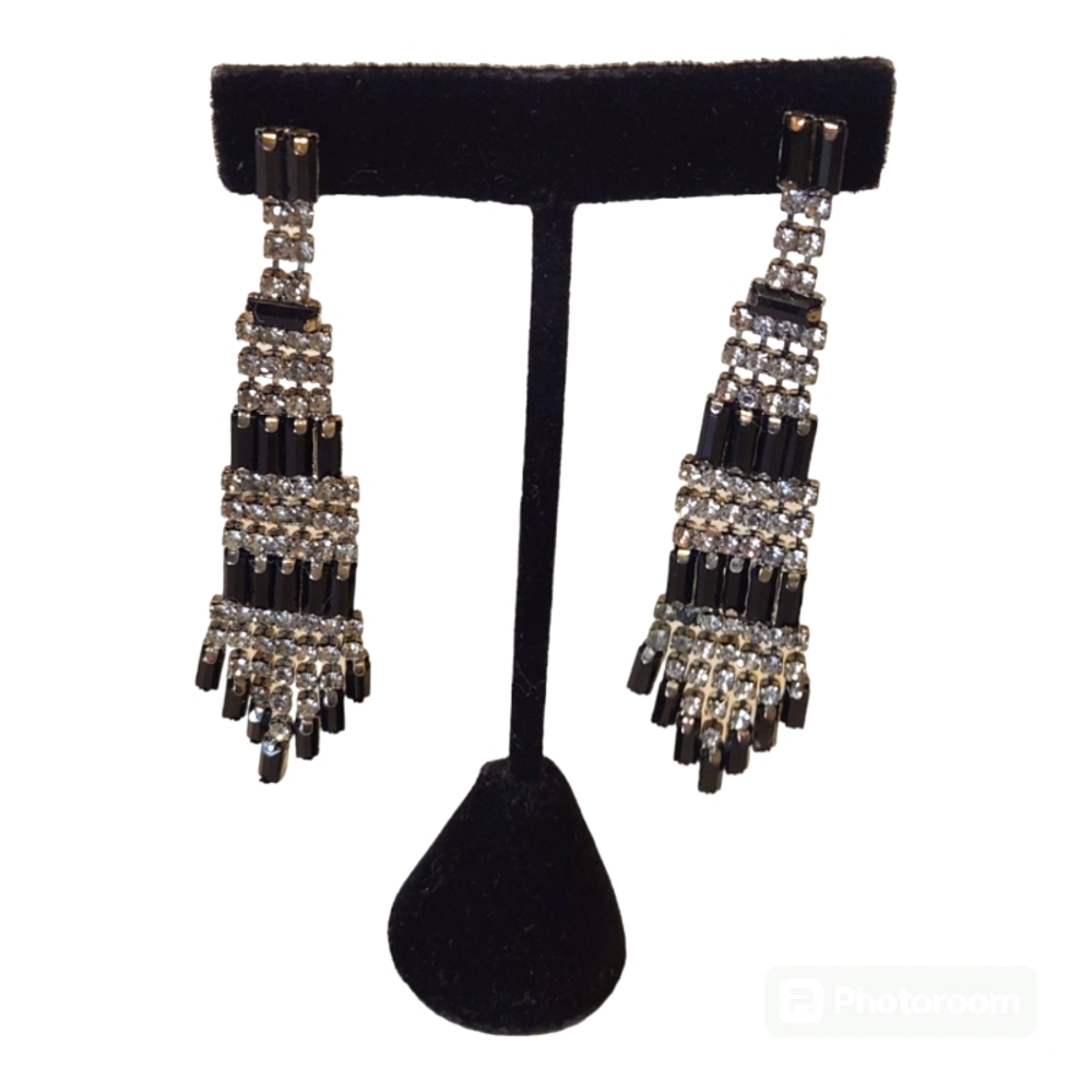 Vintage Black and Crystal Drop Earrings